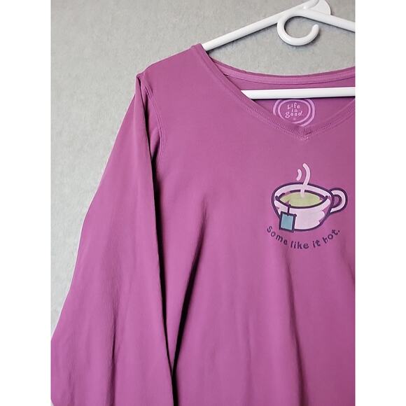 Life Is Good Classic Fit Cotton Purple LS V Neck Graphic Tee Shirt Women's Large - Picture 5 of 12